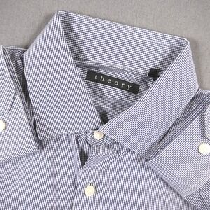 Theory Gingham Micro Check Long Sleeve Men Dress Shirt 16R 32-33 Office Prep